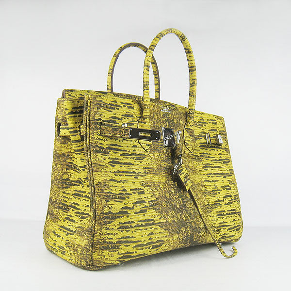 Birkin 35cm Lizard Pattern Handbag 6089 Yellow/Silver Kilta bags