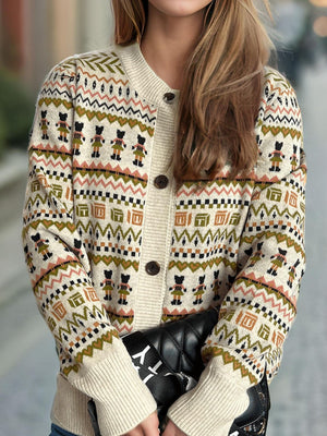 Graphic Button Down Long Sleeve Cardigan Trendsi