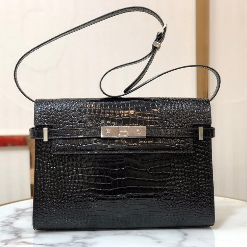 Sneakerhill - MANHATTAN SHOULDER BAG IN BOX BLACK CROC - sneakerhillcom