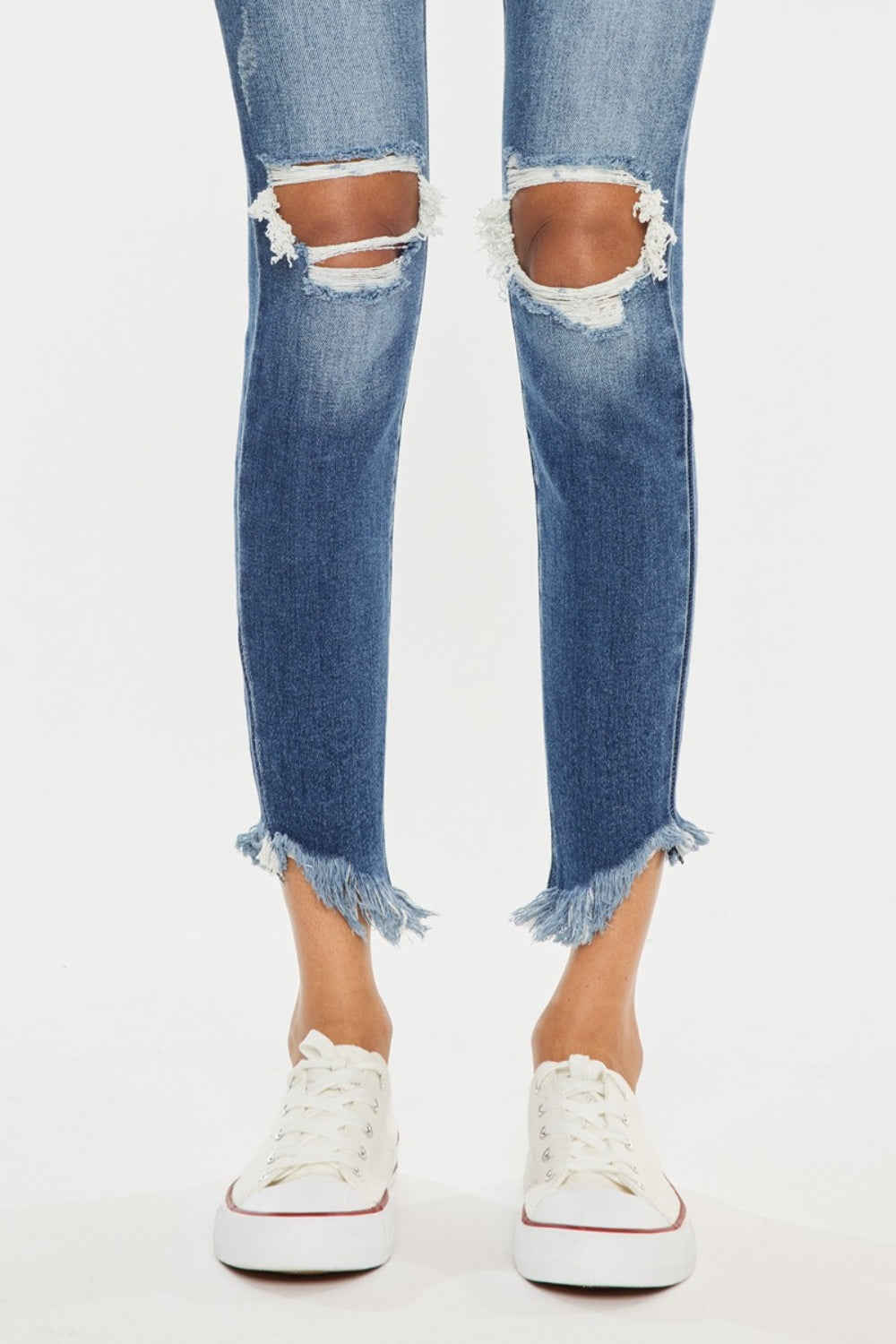 Kancan High Waist Distressed Raw Hem Ankle Skinny Jeans Trendsi