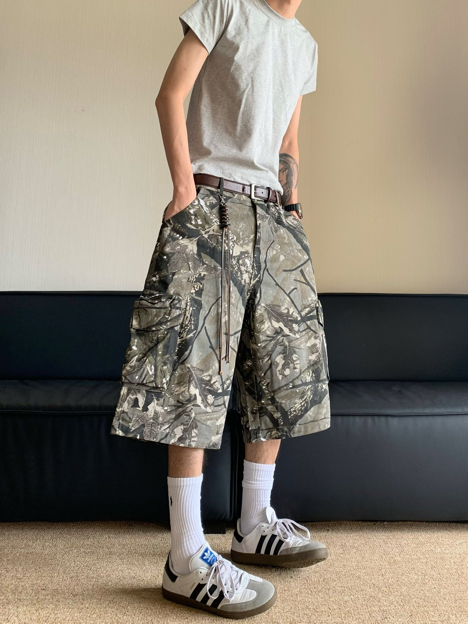 Sneakerhill Retro Camouflage Fallen Leaves Cargo Jorts - 2166