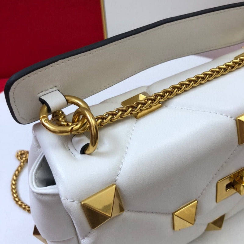 Sneakerhill - Rivet Shoulder Purses Bag With Chain White - sneakerhillcom