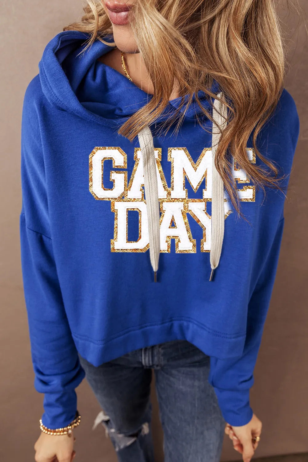 GAME DAY Drawstring Long Sleeve Hoodie Trendsi