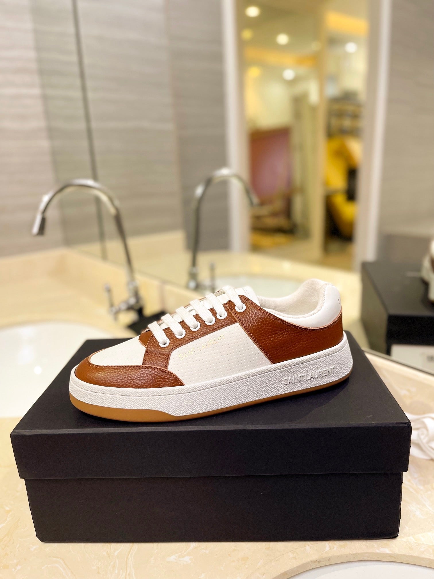 VSL Brown and White Leather Sneakers-166 - sneakerhillcom