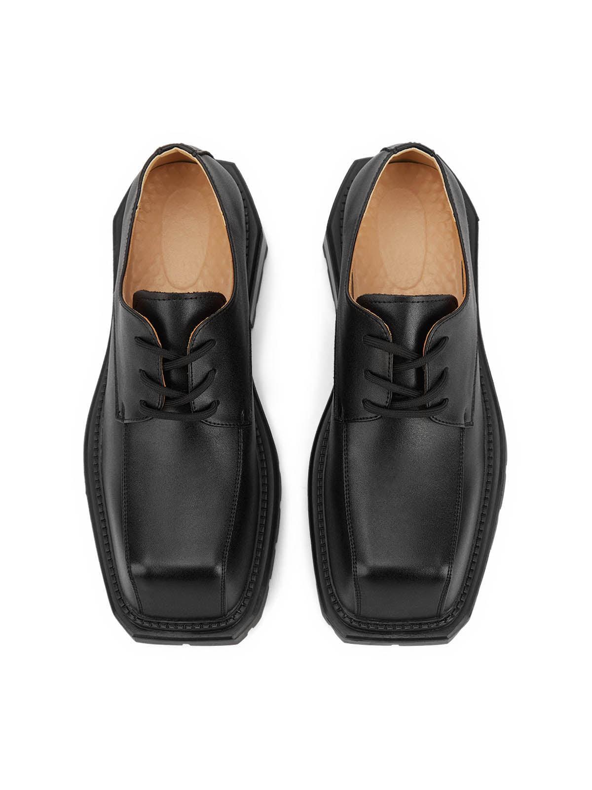 Black Square Toe Leather Shoes - 2119 - Tntwear