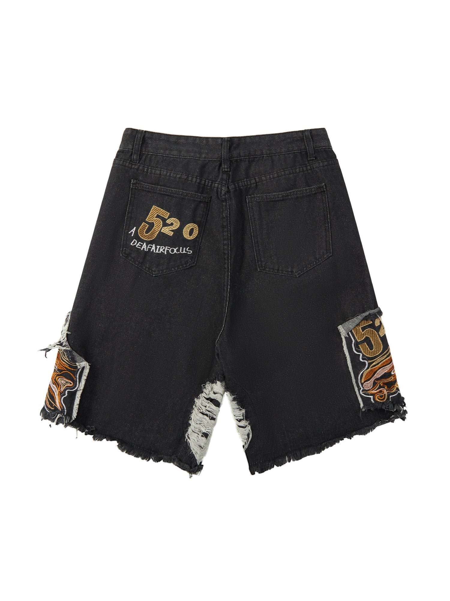 Sneakerhill Street Hip-hop Ripped Embroidery Tassel Denim Jort SP240515IWPE