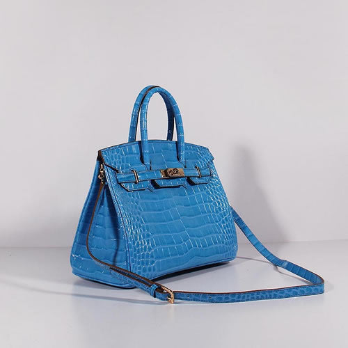 Birkin 30cm Crocodile Leather Bag With Strap Blue Gold - sneakerlandnet