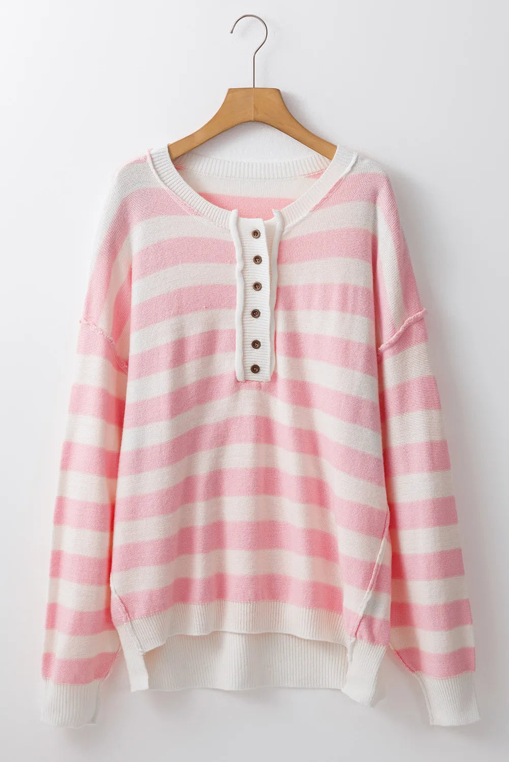 Exposed Seam Striped Round Neck Long Sleeve Sweater Trendsi