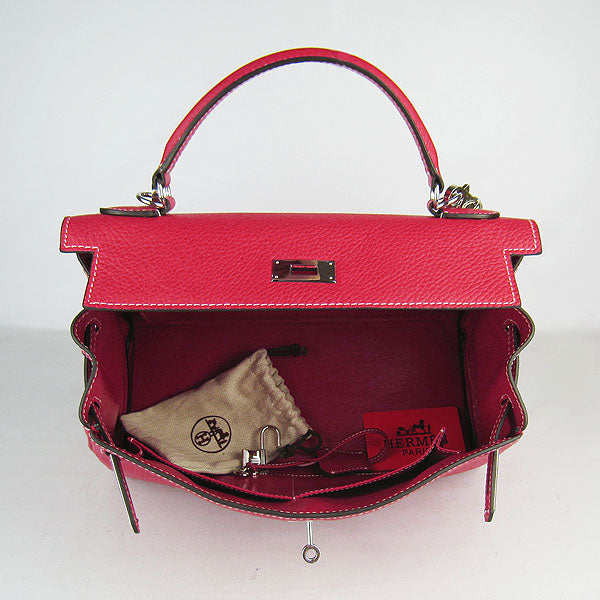 HMS Kelly 32cm Togo Leather Handbag Red/Silver Kilta bags