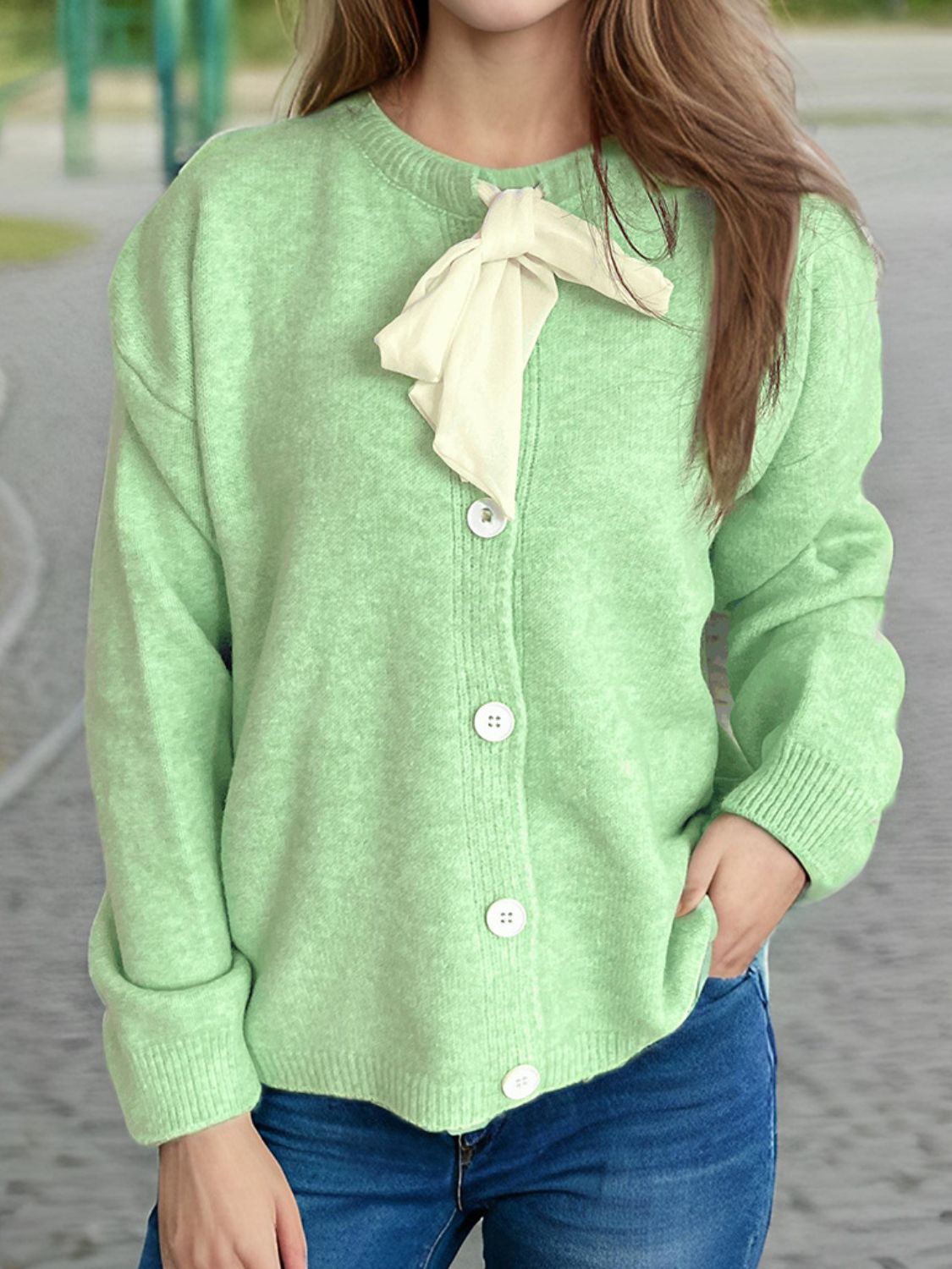 Tied Button Down Long Sleeve Cardigan Trendsi