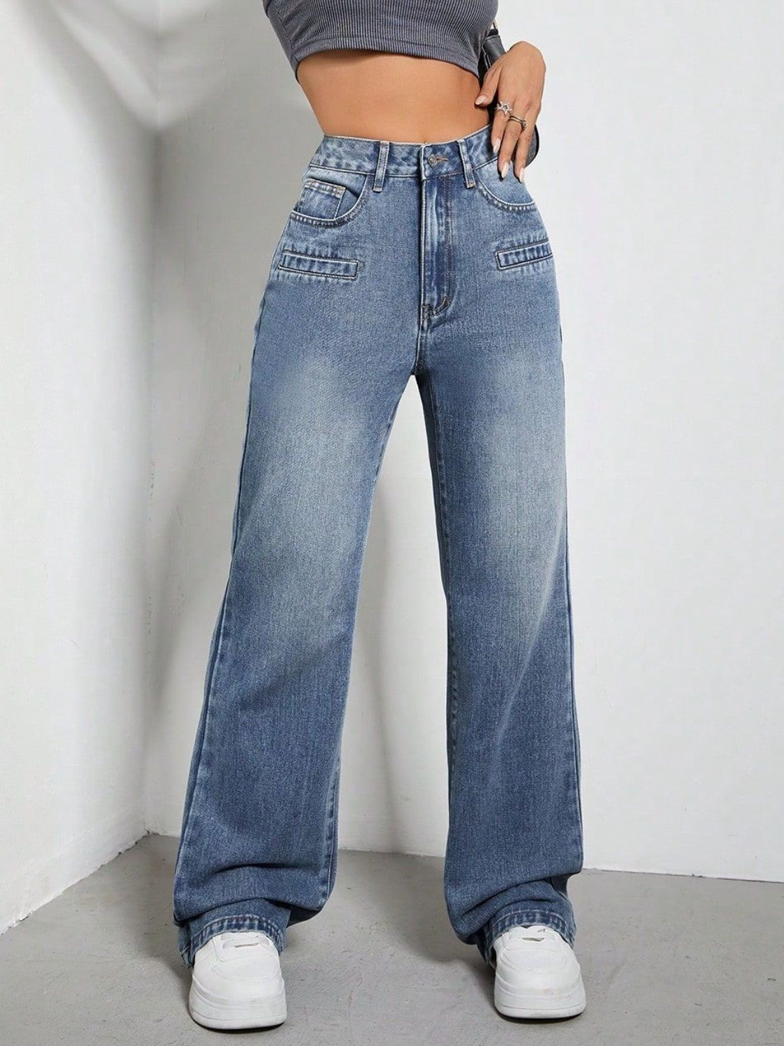 High Rise Wide Leg Jeans with Pockets Trendsi