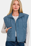 Zenana Zip Up Cropped Puffer Vest with Pockets Trendsi