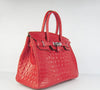 Birkin 30cm Crocodile Head Vein Handbags Red Silver - sneakerlandnet