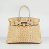 Birkin 35cm Crocodile Head Veins Handbags Earth Yellow Silver Kilta bags