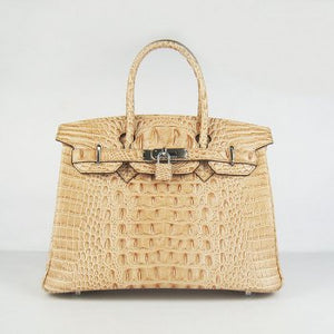 Birkin 35cm Crocodile Head Veins Handbags Earth Yellow Silver Kilta bags