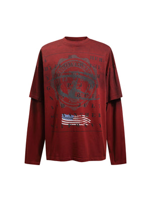 Sneakerhill Retro Spray Mock Two-Piece Long Sleeve T-shirt - 2188 SP240828D9P1