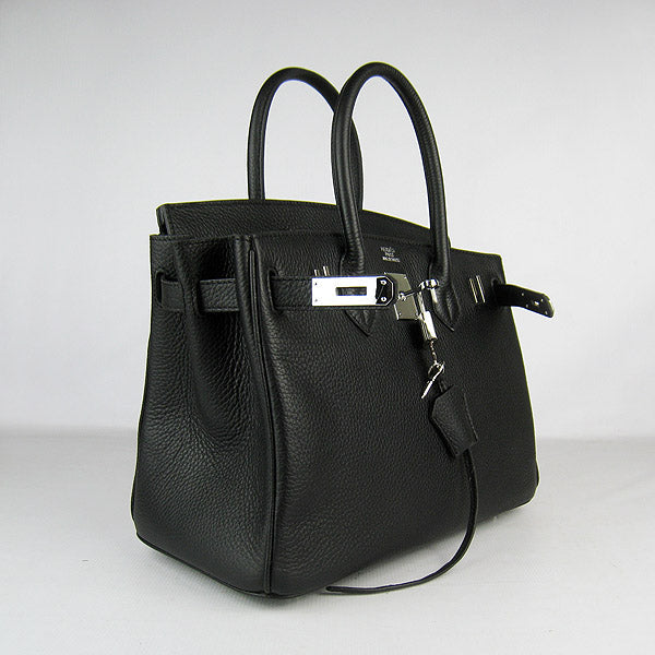 Birkin 30cm Togo Leather Handbags Black Silver - sneakerlandnet