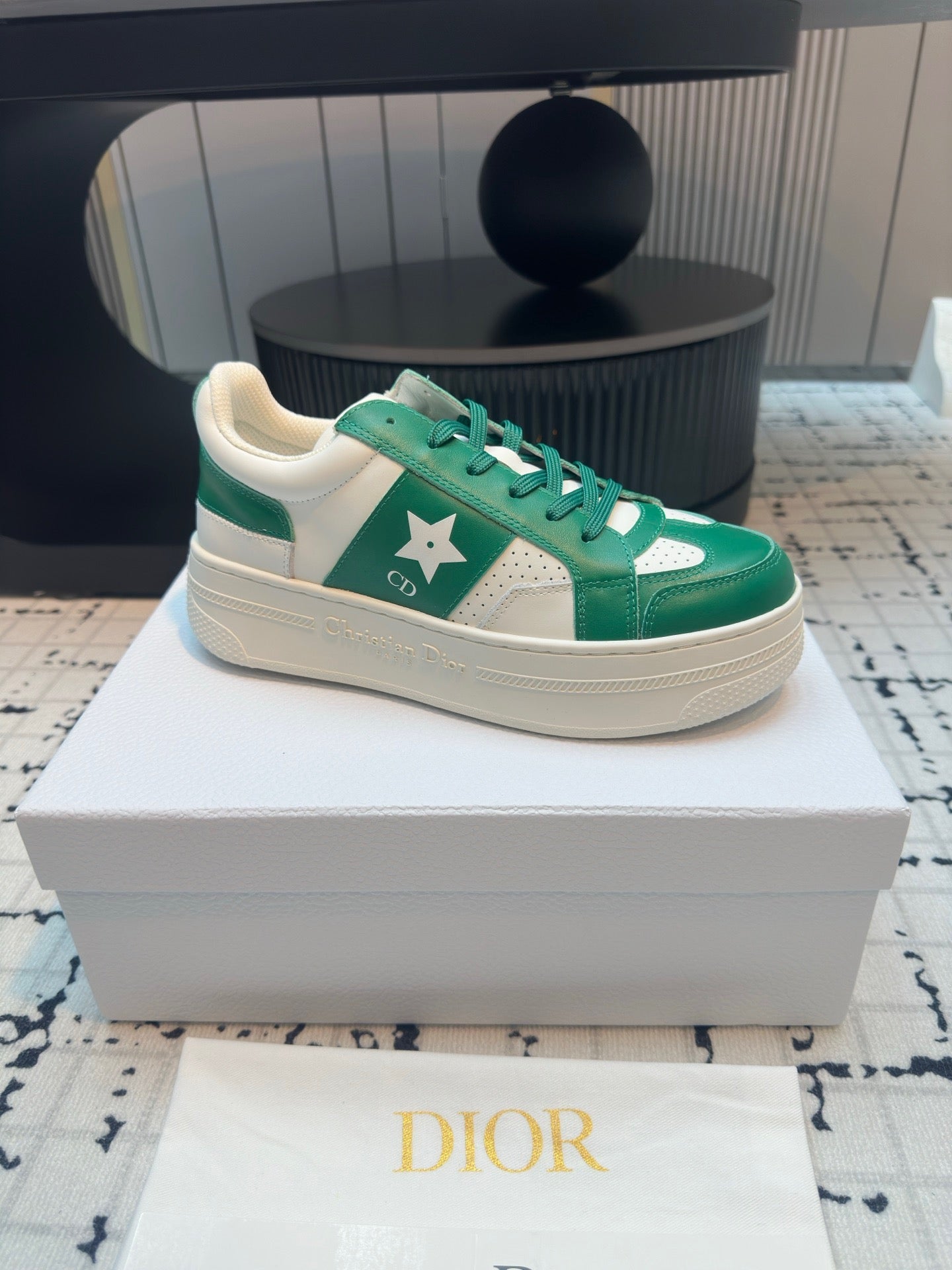 DOR Star Platform Sneaker Green Calfskin and Suede-163 - sneakerhillcom