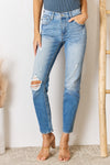 Kancan High Rise Distressed Slim Straight Jeans Trendsi