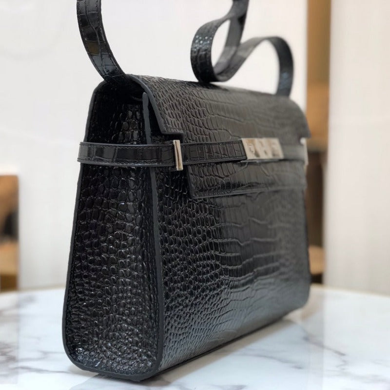 Sneakerhill - MANHATTAN SHOULDER BAG IN BOX BLACK CROC - sneakerhillcom