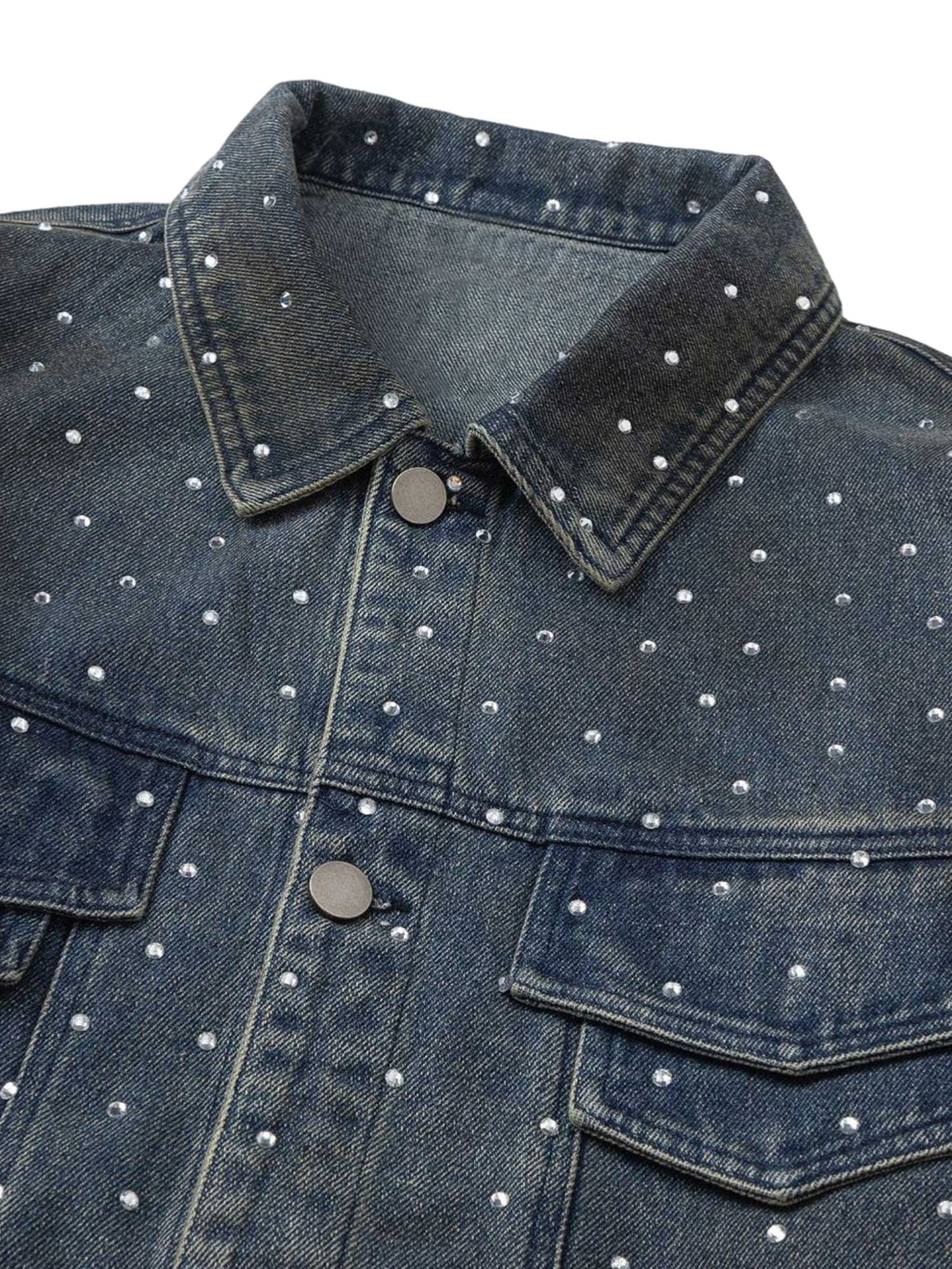 Sneakerhill Hip-hop Beaded Washed Denim Jacket - sneakerhillcom