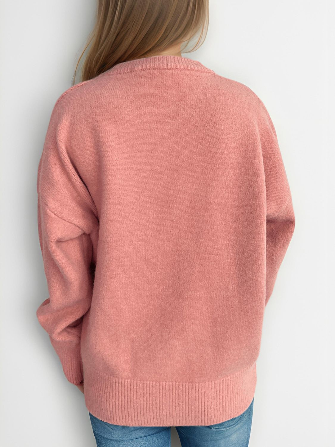 Round Neck Dropped Shoulder Long Sleeve Sweater Trendsi