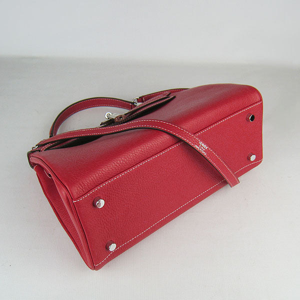 HMS Kelly 32cm Togo Leather Handbag Red/Silver Kilta bags