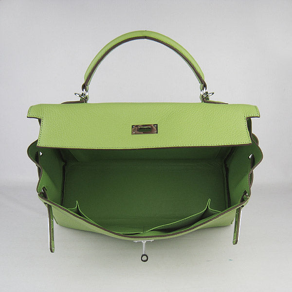 HMS Kelly 35cm Togo Leather Handbag Green/Silver Kilta bags