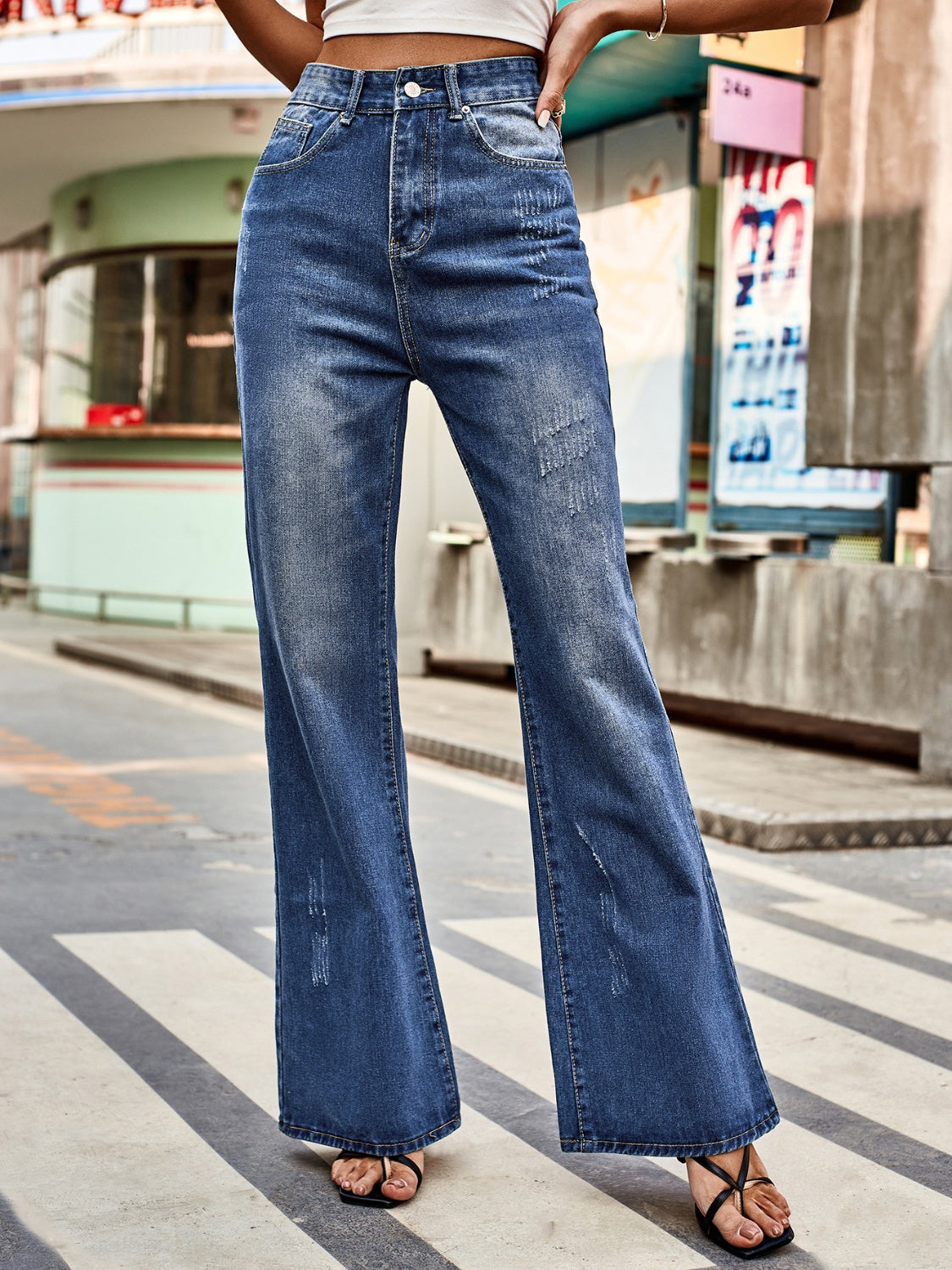 High Rise Bootcut Jeans with Pockets Trendsi