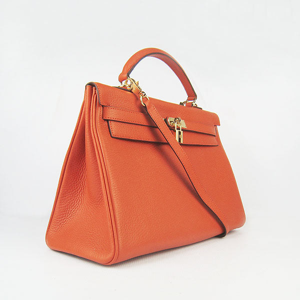 Kelly 35cm Togo Leather Handbag Orange/Golden Kilta bags