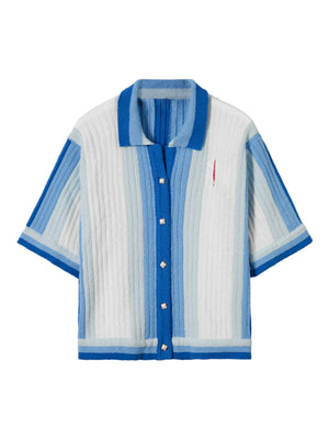 Sneakerhill Gradient Stripe Knit Short Sleeve Cardigan