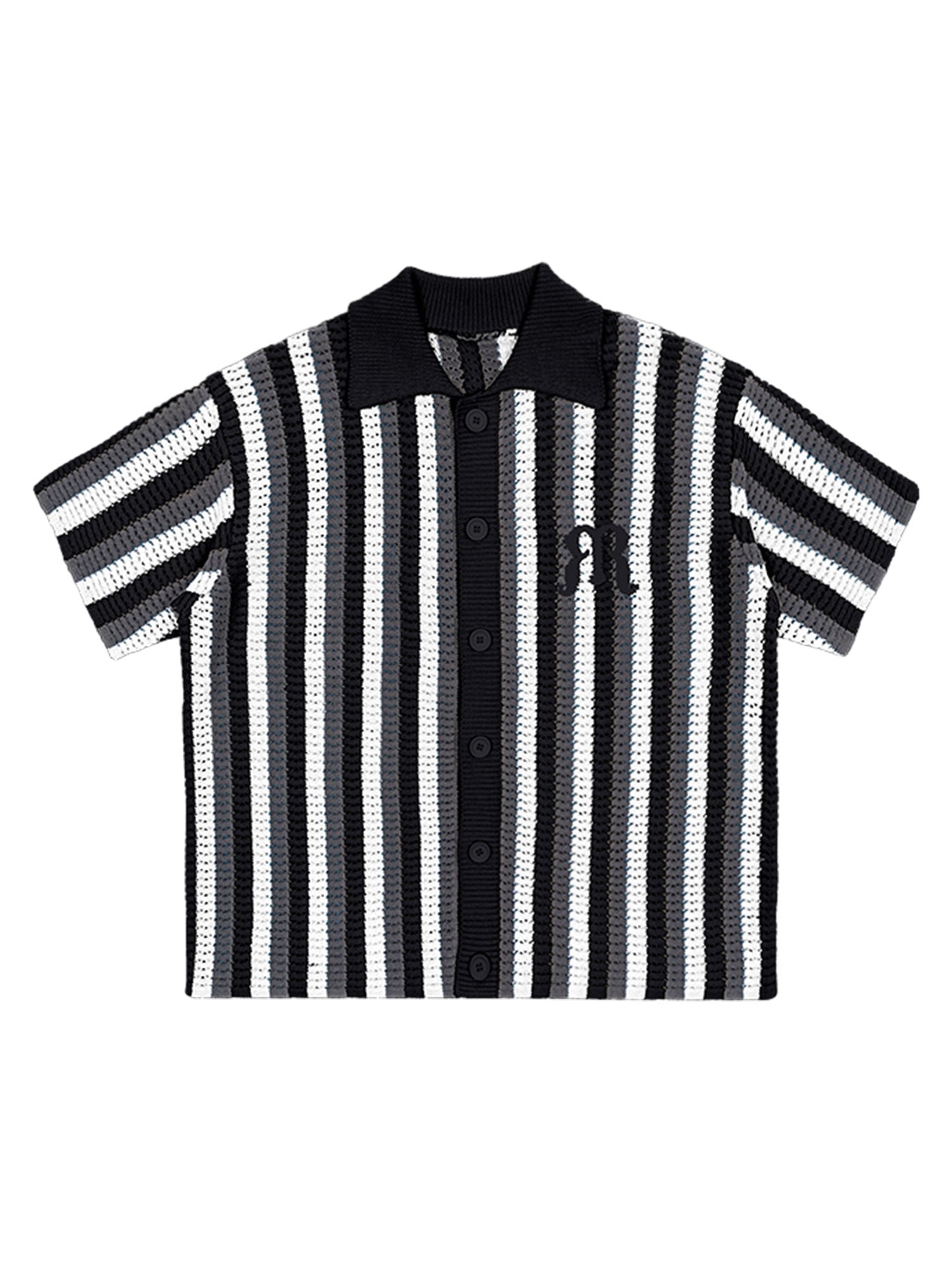 Sneakerhill Striped Embroidered Short-sleeved Shirt