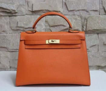 HMS Kelly 32cm Epsom Leather Handbag Orange Gold Kilta bags