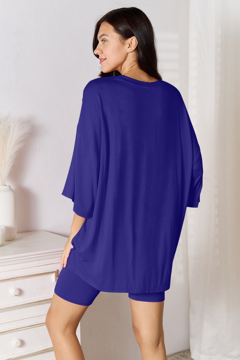 Basic Bae Full Size Soft Rayon Three-Quarter Sleeve Top and Shorts Set Trendsi