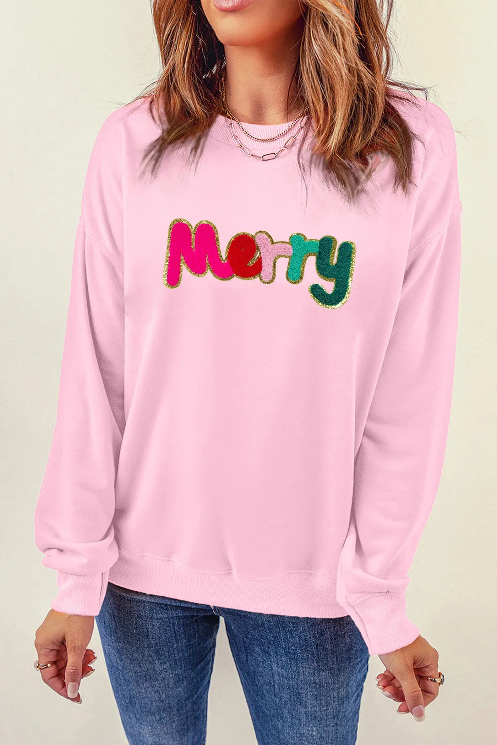 MERRY Round Neck Long Sleeve Sweatshirt Trendsi