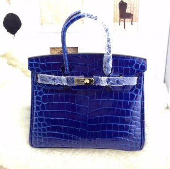 Birkin 35cm Crocodile Leather Handbag Electric Blue Gold Kilta bags