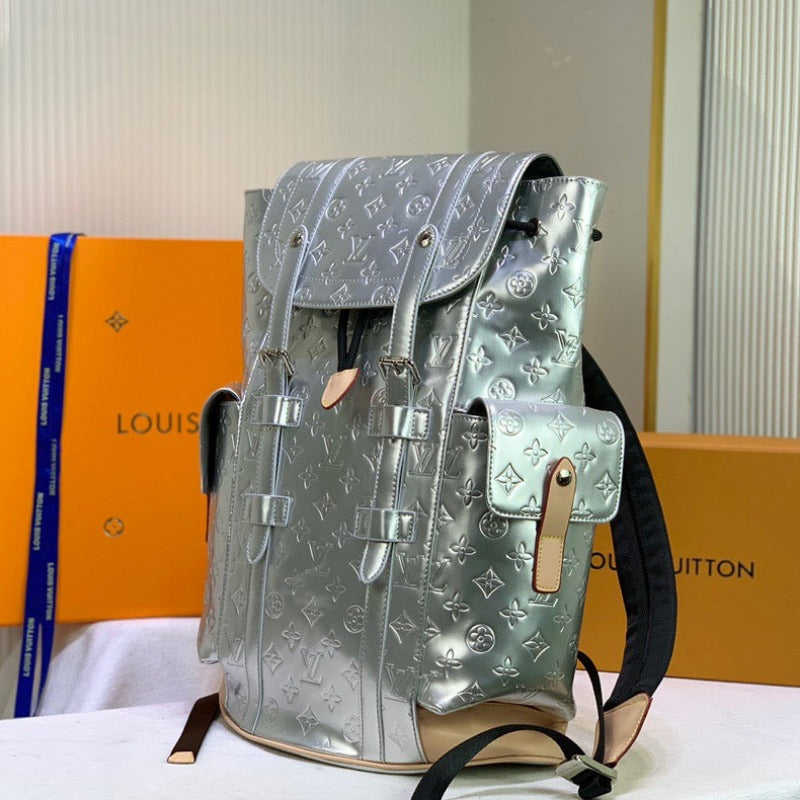 Sneakerhill - Silver Mirror Monogram Backpack - sneakerhillcom