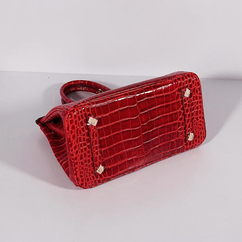 Birkin 30cm Crocodile Leather Bag With Strap Red Gold - sneakerlandnet