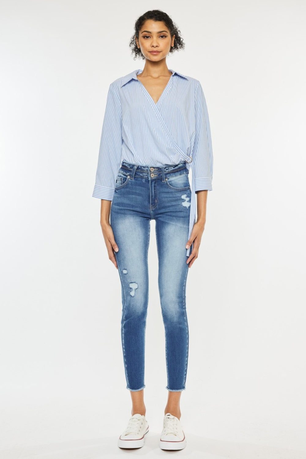 Kancan Distressed Raw Hem High Waist Jeans Trendsi