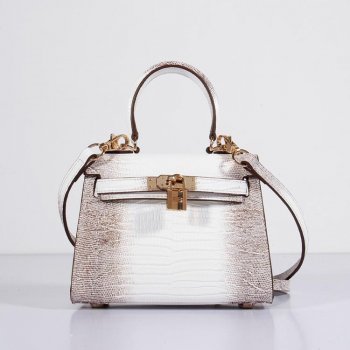 Kelly 20cm Lizard Leather Bag Grey White Gold Kilta bags