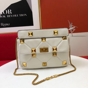 Sneakerhill - Rivet Shoulder Purses Bag With Chain White - sneakerhillcom