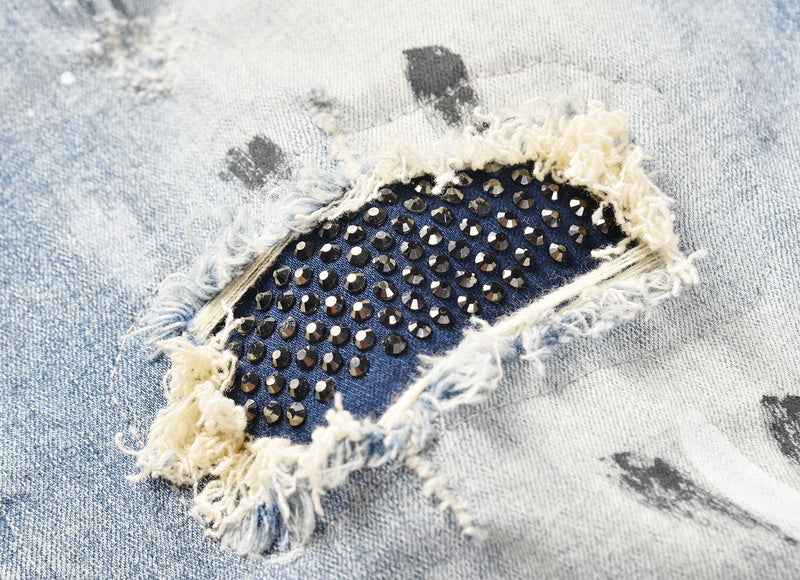 Studded Patch Denim - Washed Indigo - sneakerhillcom