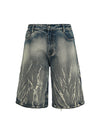 Sneakerhill Lightning Pattern Denim Hip-hop Jorts