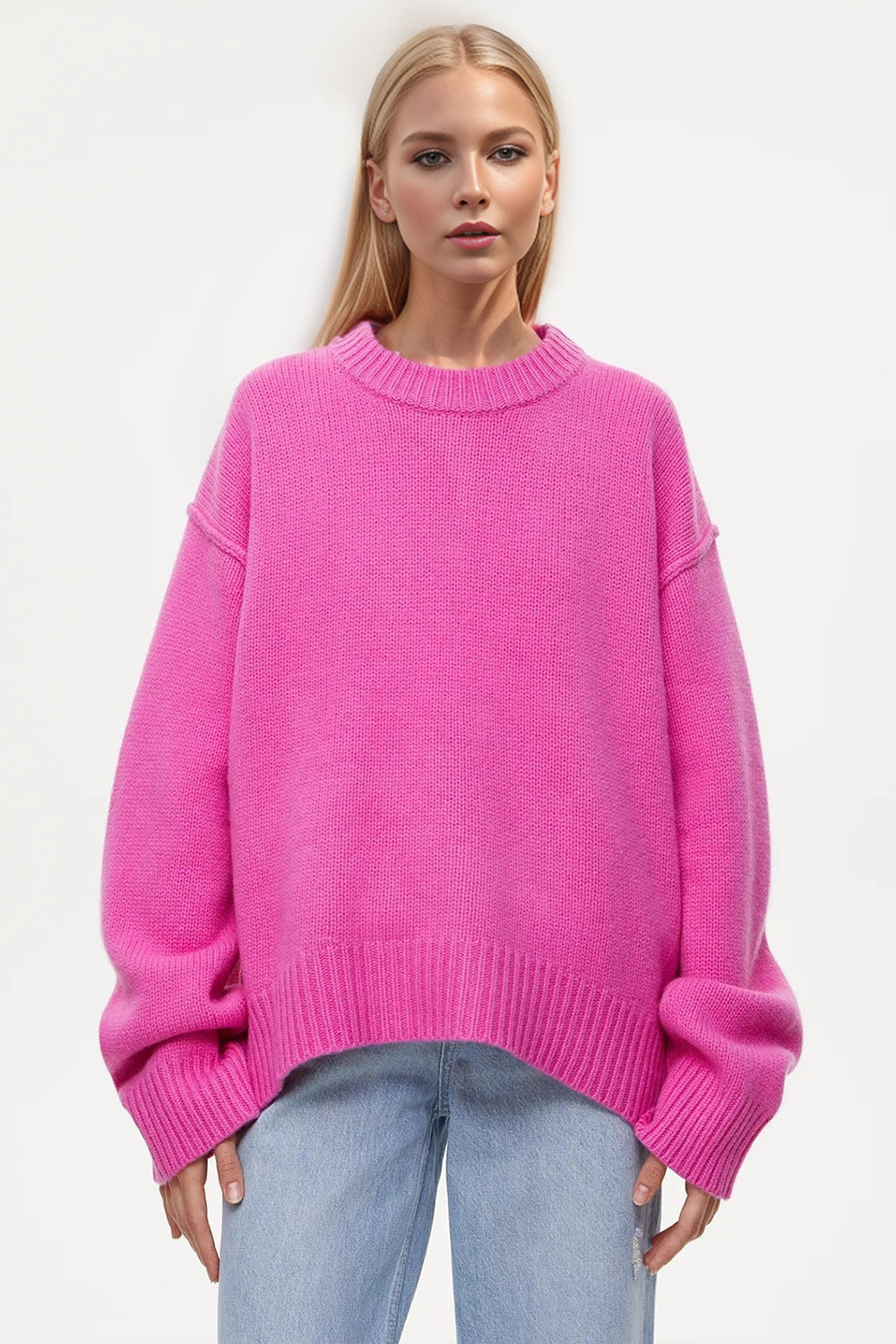 Basic Bae Round Neck Dropped Shoulder Sweater Trendsi