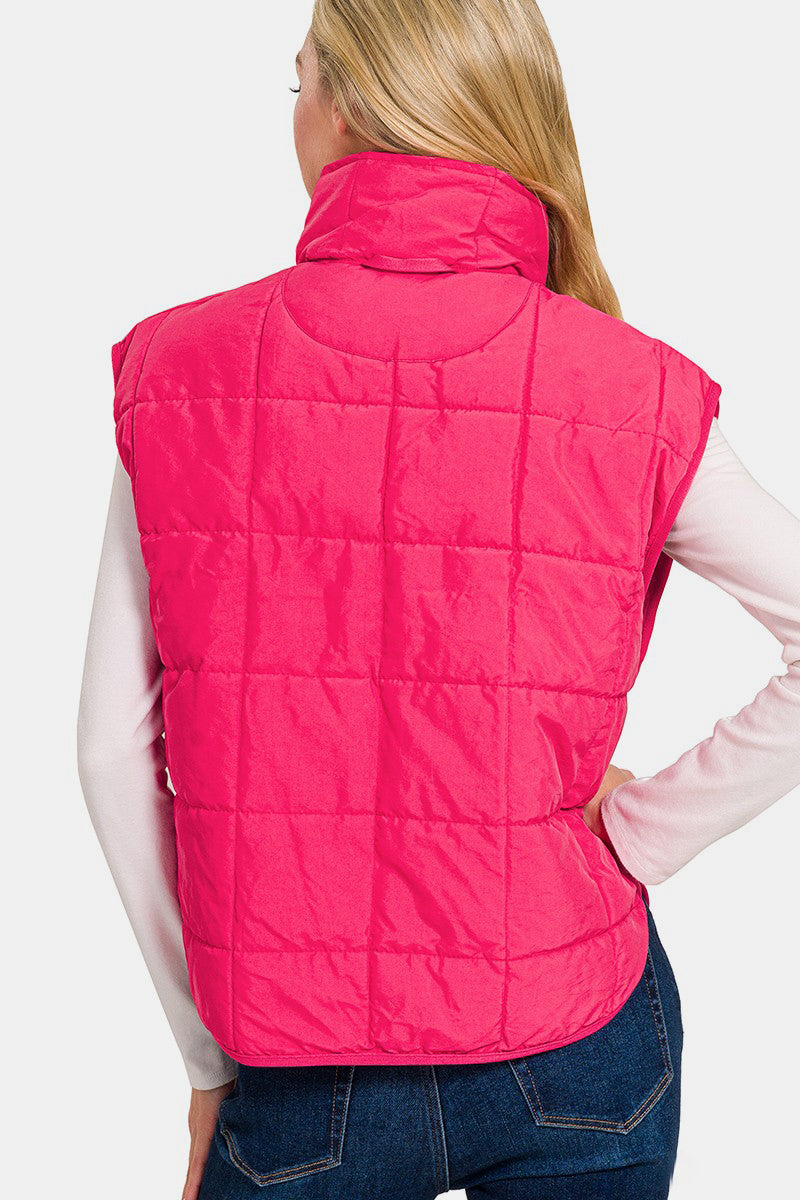 Zenana Zip Up Cropped Puffer Vest with Pockets Trendsi