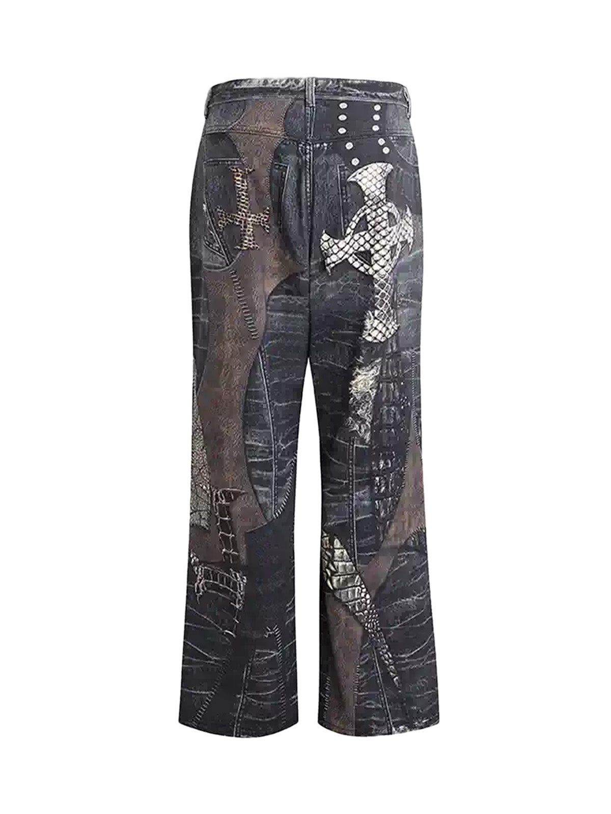 Sneakerhill Full Cross Stitching Leather Flare Jeans - sneakerhillcom