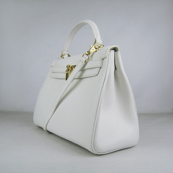 HMS Kelly 32cm Togo Leather Handbag 6108 White Golden Kilta bags