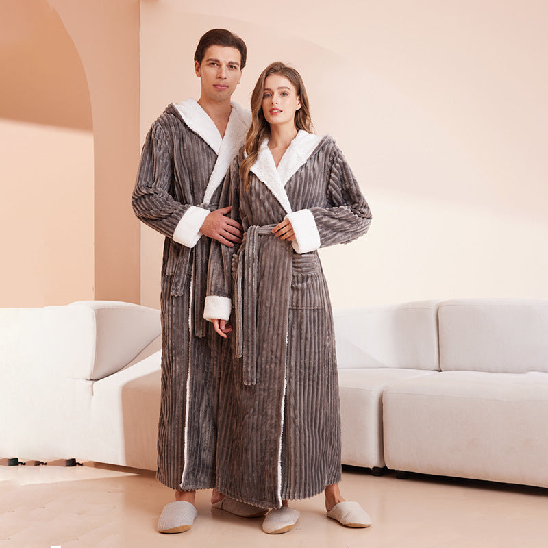 Couple's sleeping robe European size extra long plus fat hooded men's and women's bathrobe eprolo