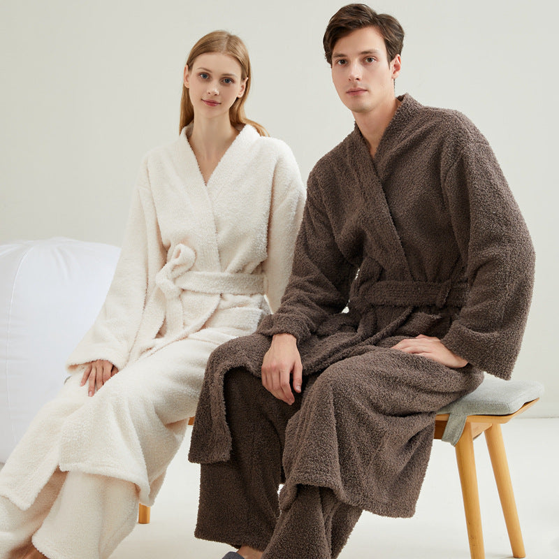 Couple pajamas flannel casual European and American loose bathrobe nightgown eprolo