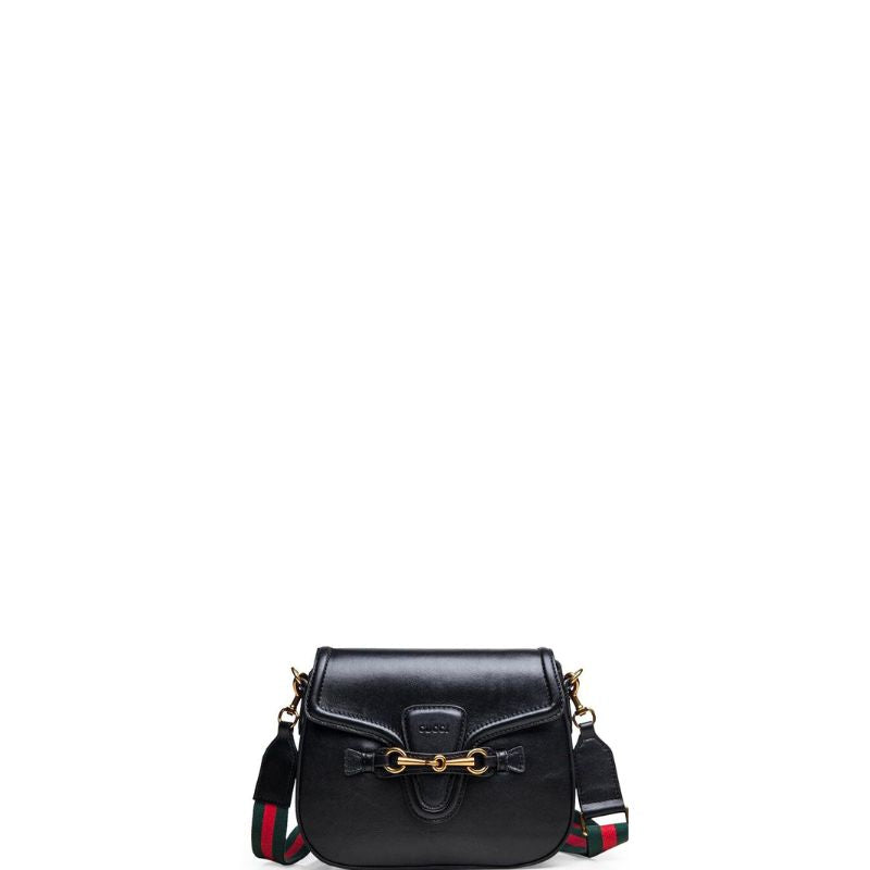 Sneakerhill - Lady Web Saddle Leather Bag Black - sneakerhillcom